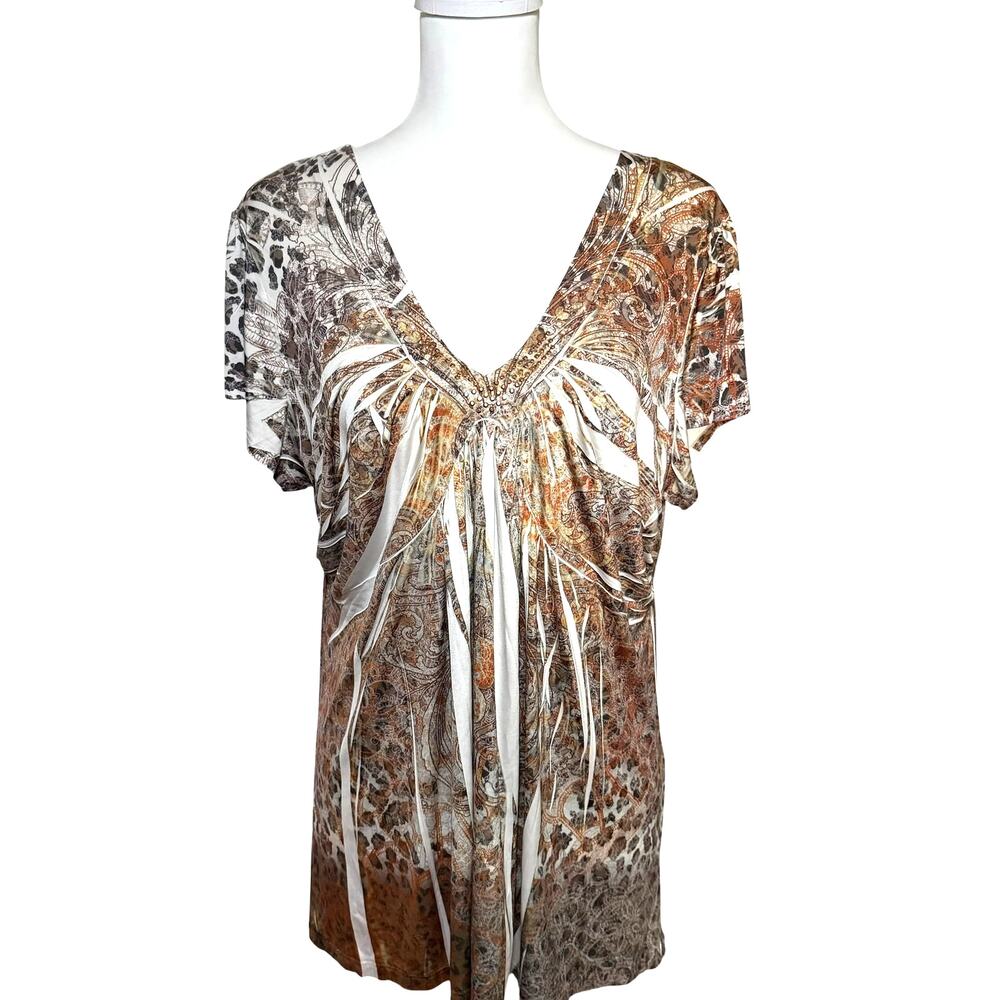 Y2K Unity Animal Print Empire Waist Babydoll Top Flutter Sleeve Size 2X